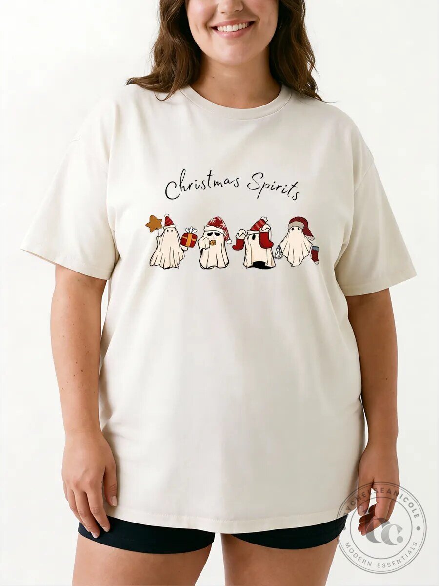 Christmas Spirits Cute Ghosts Holiday Season Graphic T-Shirt for Women