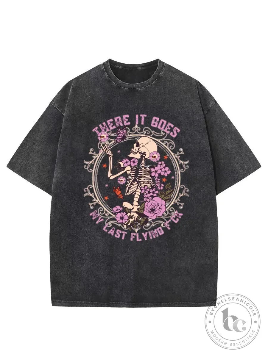 Vintage Skeleton Floral There It Goes My Last Flying Washed T-Shirt