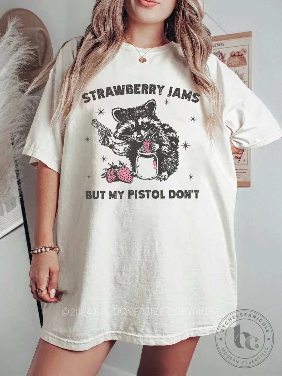 Strawberry Jams But My Pistol Don't Raccoon Meme T-Shirt