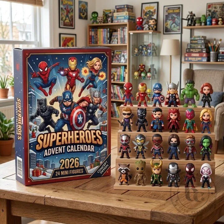 2026 Superhero Advent Calendar, 24 Mini Figurines, Christmas Countdown Gift Avengers and characters